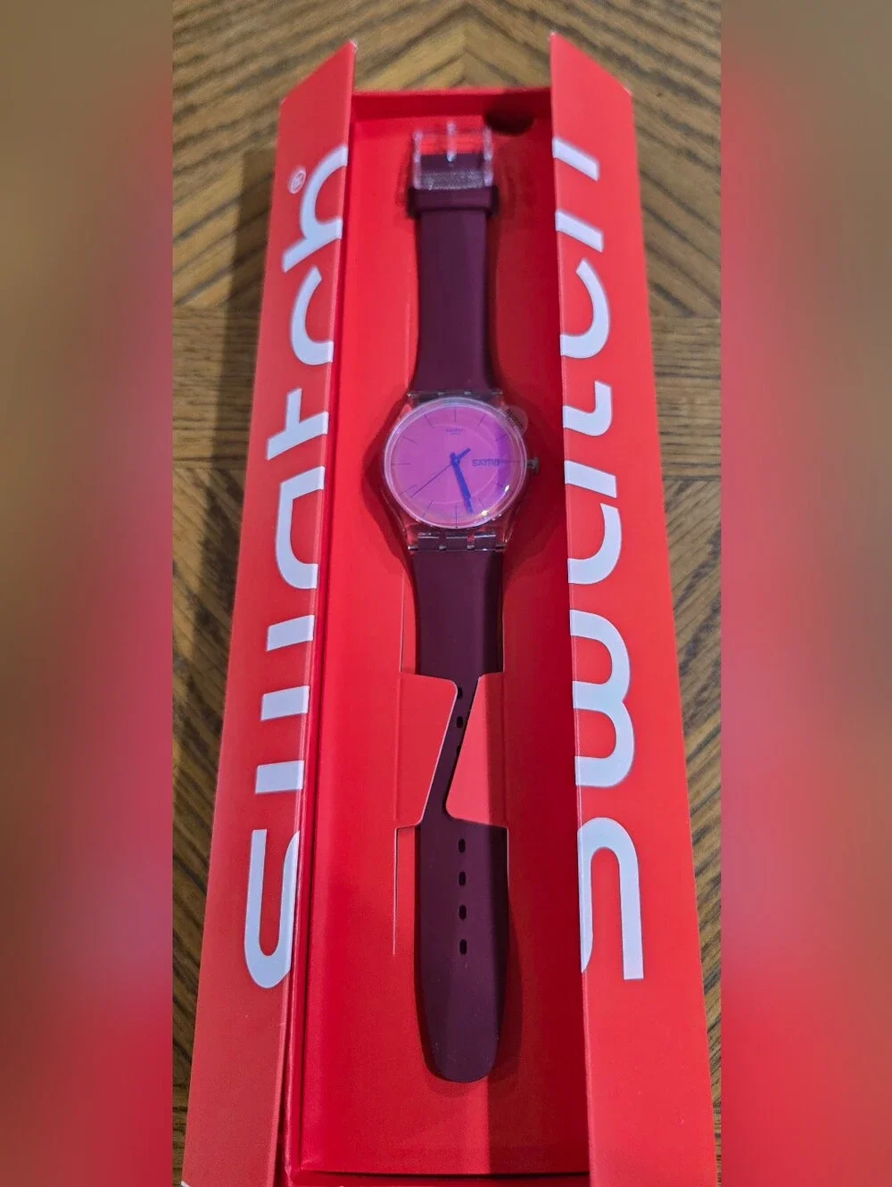 NWT In Box Swatch Polared SUOK717  with Pink Dial And New Guard NEW GENT